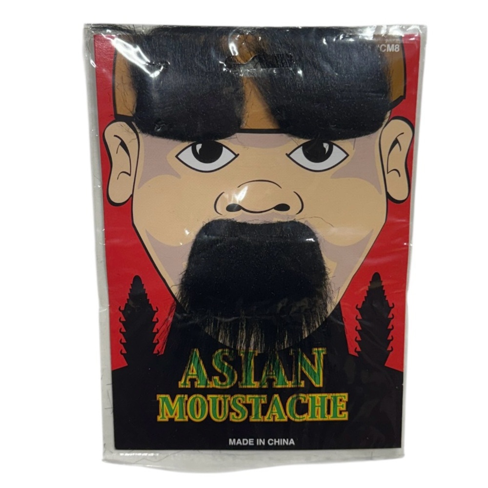 Long black style stick on moustache in perfect condition, in original packaging!